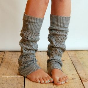 Grey Pointelle Pattern Open Knit Leg Warmers